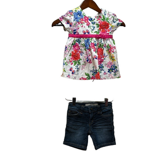 Hartstrings & Joes Girls set size 4GUC white floral and blue colors